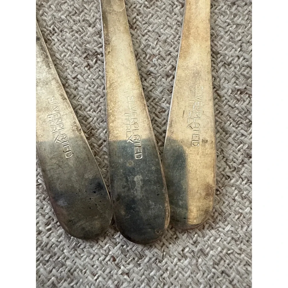 Italian Olive Fork‎ Silverplate Cocktail set of 3 Pickle Fork Italy Patina